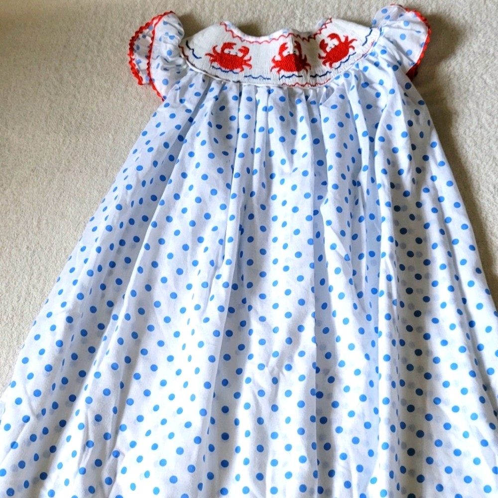 Smocked crab dress red, white & blue sz 6T